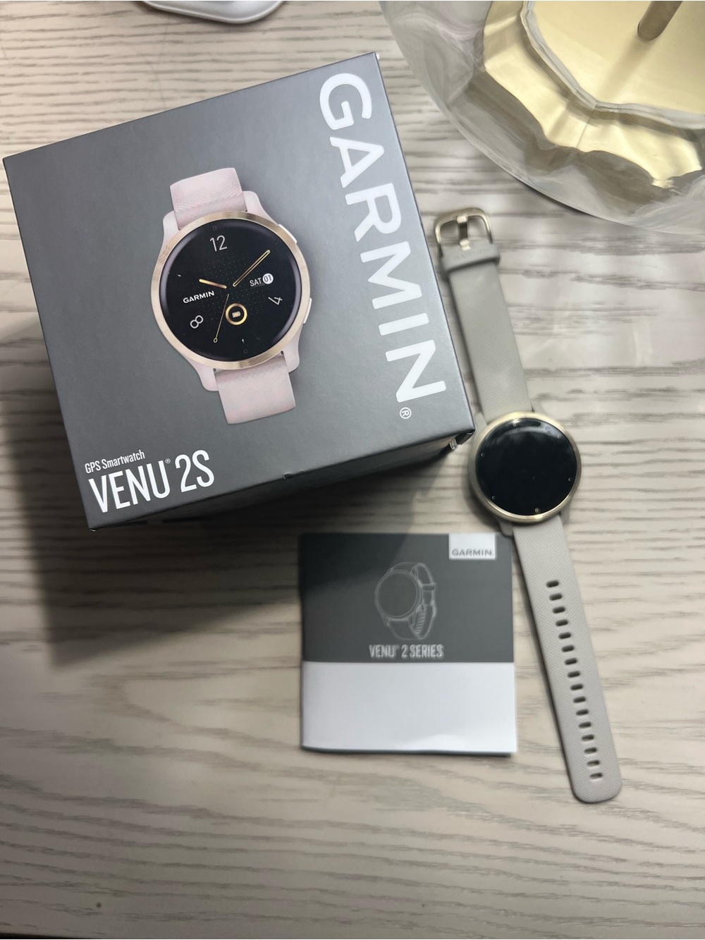 garmin Venu 2S Smartwatch - Light Gray and Gold